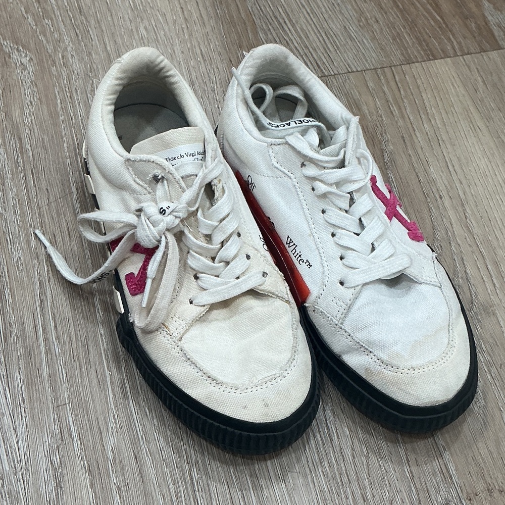 Off-White Cream and Pink Sneakers